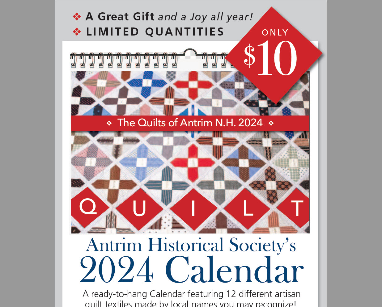 Antrim 2024 Quilt Calendar is now available Antrim, NH