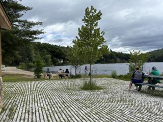 Photo of lake beach patio and benches