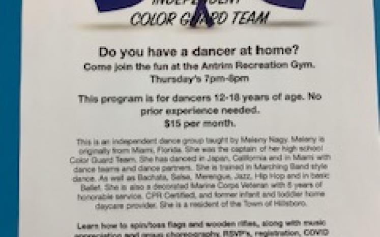 Independent Color Guard dance group, dancers ages 12-18