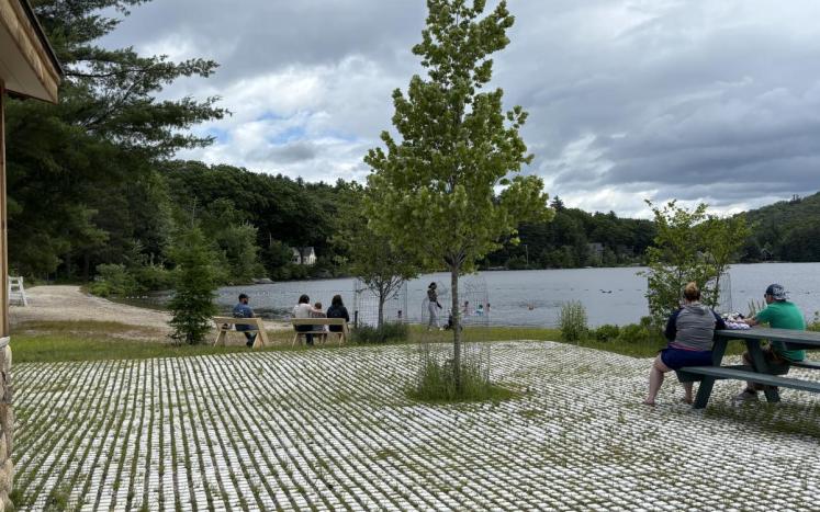 Photo of lake beach patio and benches