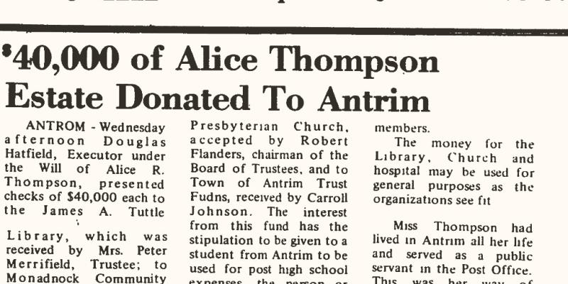 Alice Thompson Donation to JA Tuttle Liberary